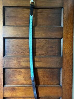Vineyard Vines Marlin Swordfish Navy Web Belt with Brown Leather Trim